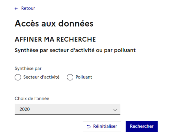 capture d'écran de la page avec le formulaire pour accéder aux données